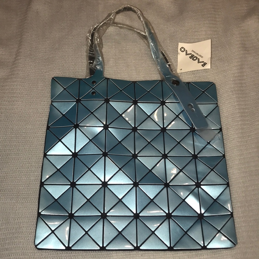 Metallic Blue Geometric Tote Bag